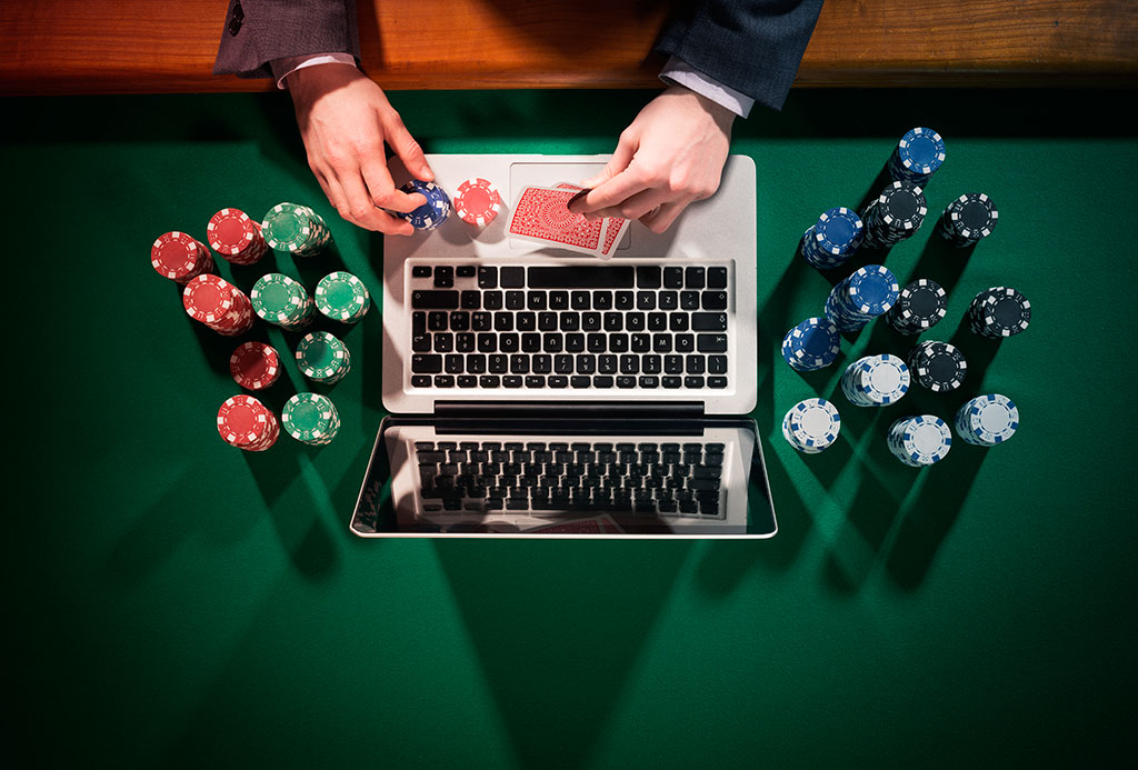 laptop with chips and cards